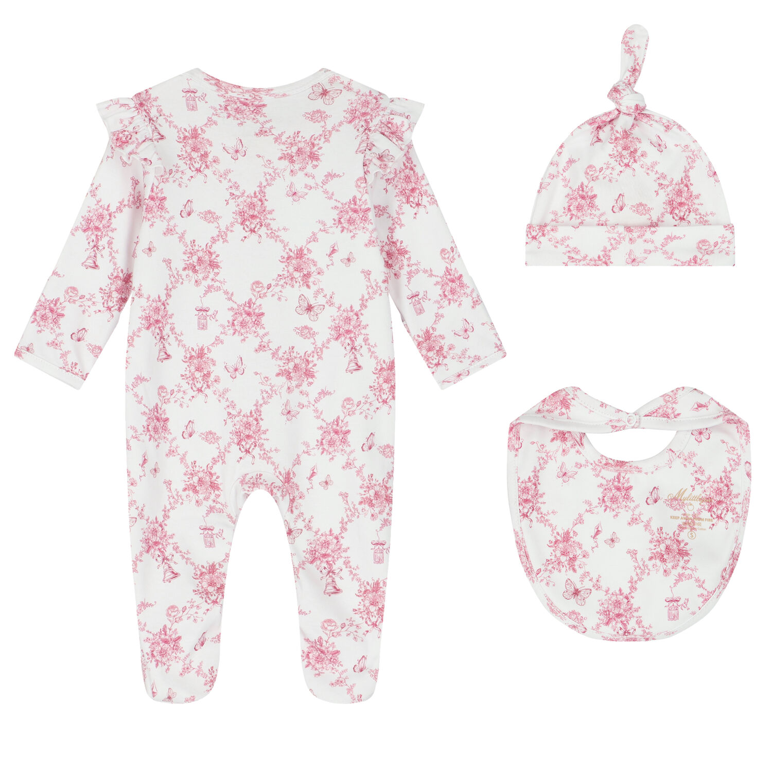 Baby Girls White & Pink Floral & Butterflies Babygrow Set, 1, hi-res